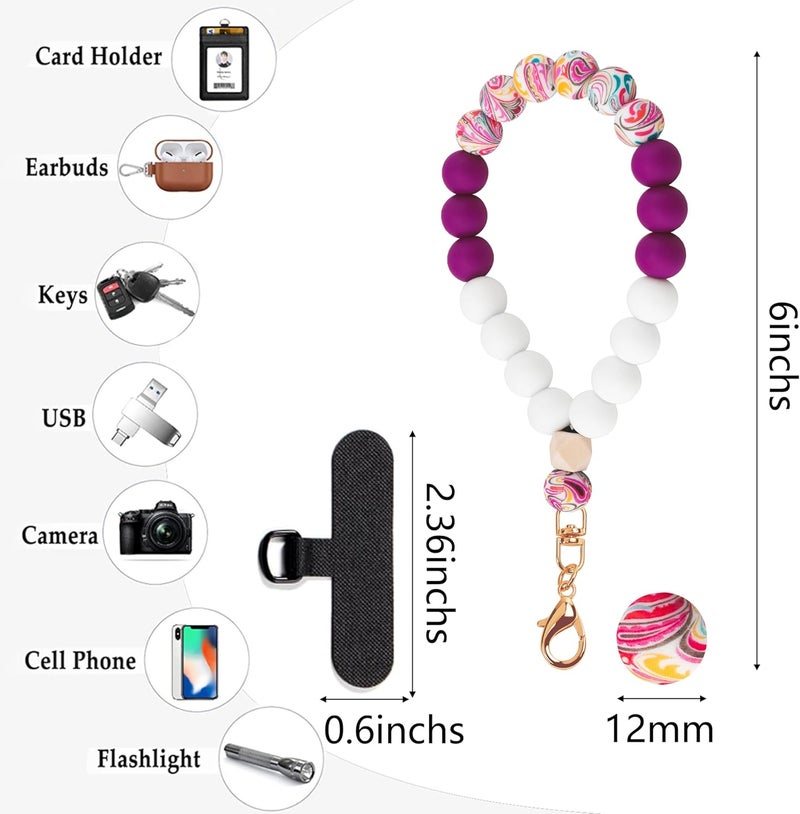 Lostars Store Silicone Beaded Phone Wrist Strap,Phone Bracelet Strap with Tether Tab,Elastic Hands-Free Wristlet Strap (Plum) - Image 4